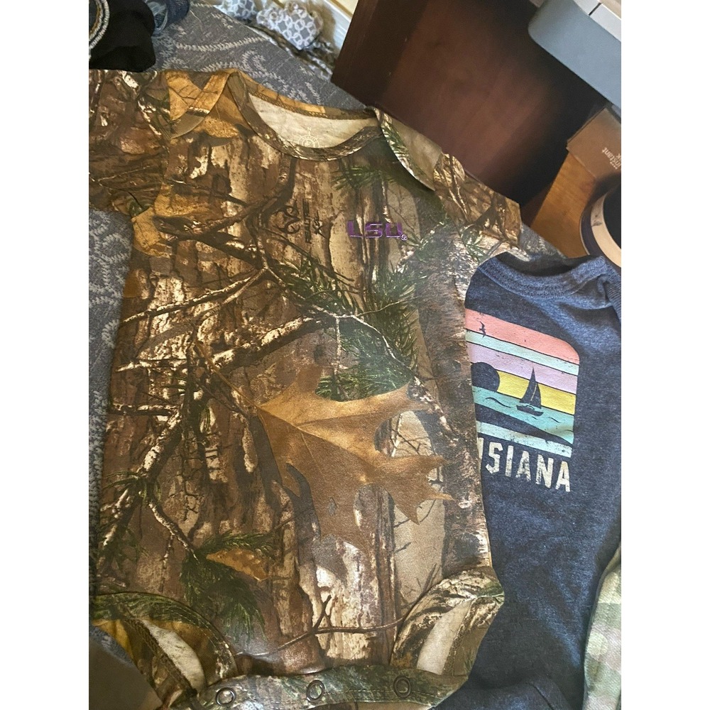 LSU/Louisiana Baby Boy Camouflage Bodysuit Creeper 3-6 Months  & Shorts Bundle 4
